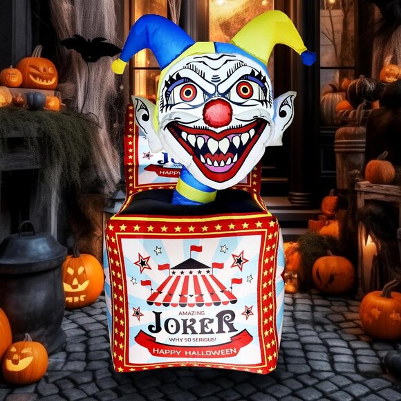 5 Ft Halloween Inflatable Circus Clown Box Outdoor Decor for Lawn Home Party - Picture 1 of 8